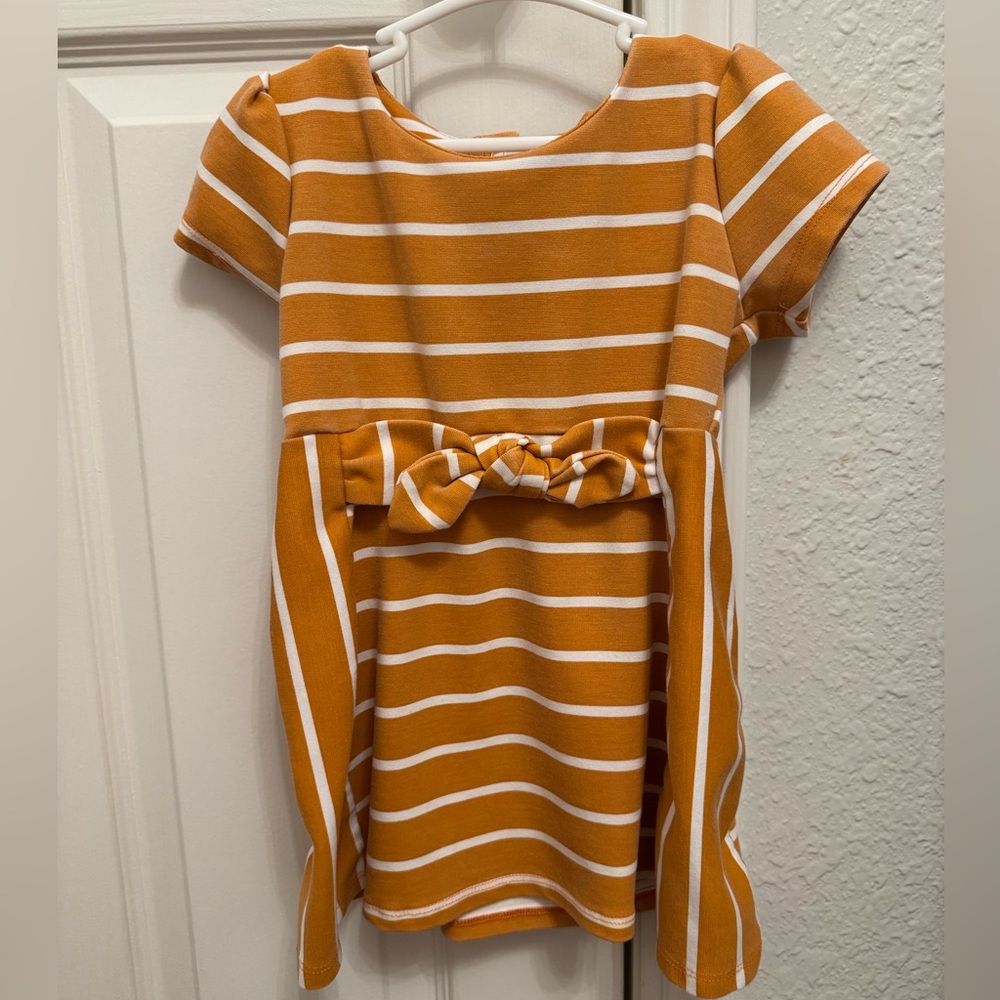 Habitual Stripped Bow Burnt Orange Dress - 24M